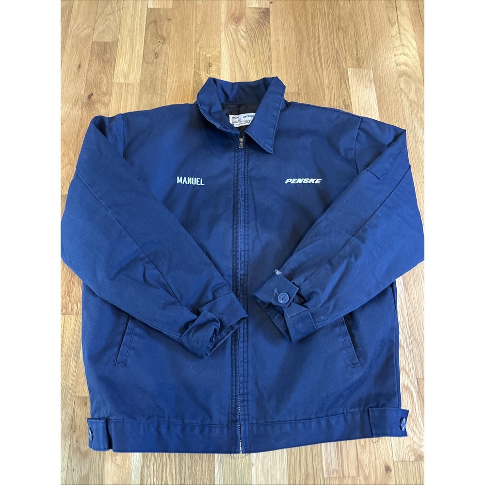 Vintage Aramark Light Navy Blue Insulated Quilted Lined Work Mechanic Jacket Med